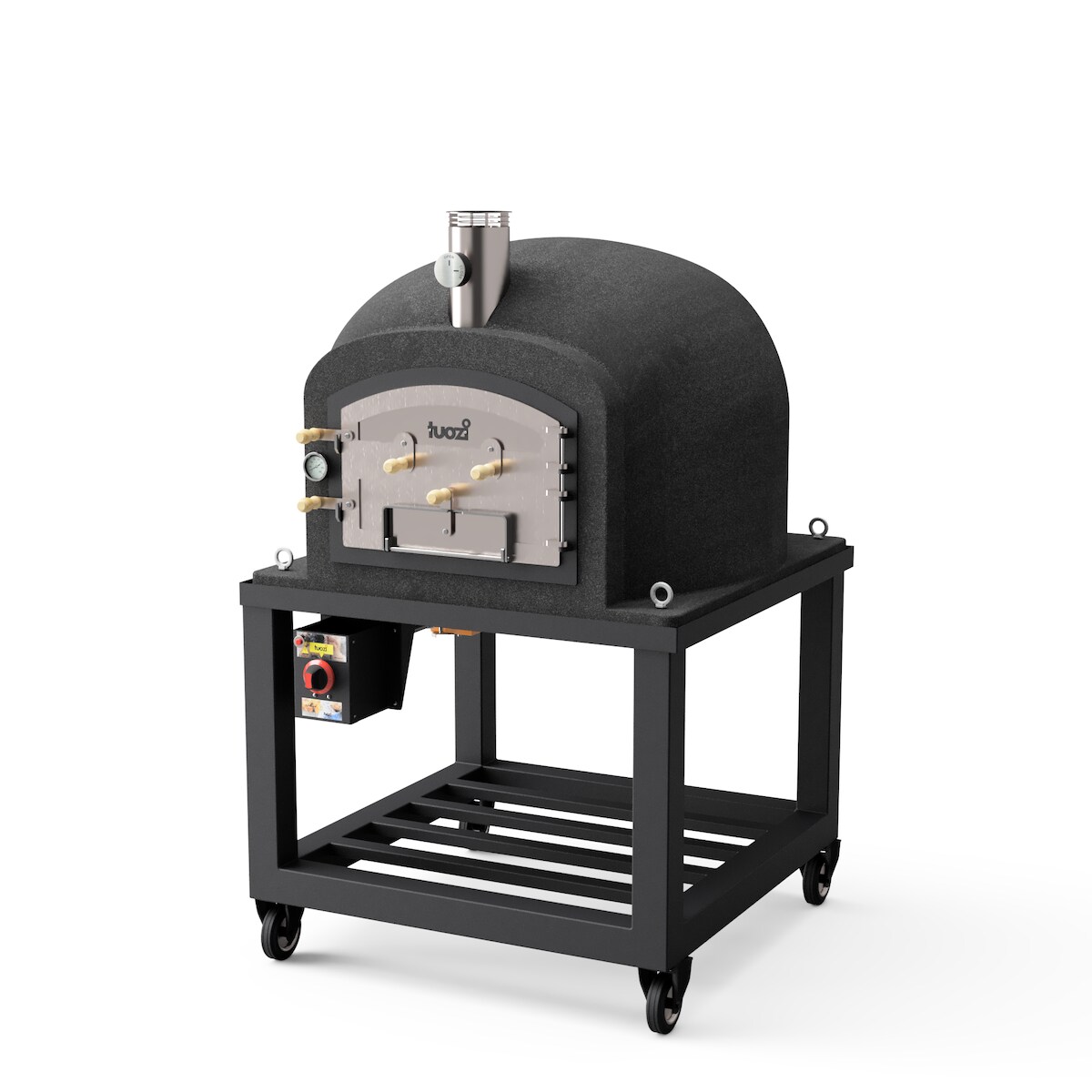 MAESTRO FERRETERO MF - Holzbackofen für den Außenbereich Modell KITAWAY (Schwarz - 100 x 100 x 170 cm) – Isoliert mit Kork und 3 Keramikmatten Image