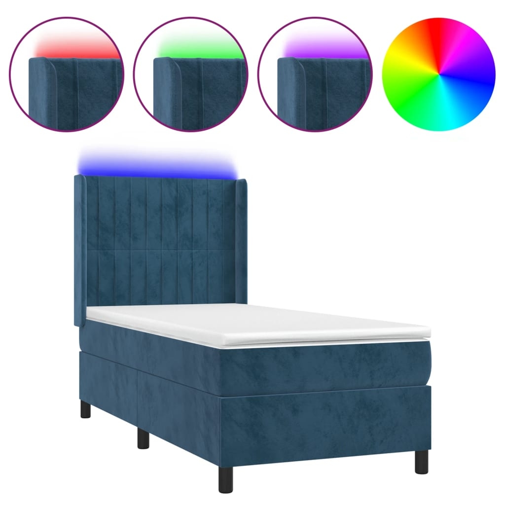vidaXL Boxspringbett mit Matratze & LED Dunkelblau 80x200 cm Samt Image