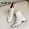 4cm Low Square Heels Ankle Boots Genuine Leather Round Toe Office Women Shoes Boots Black Beige Nude MING01