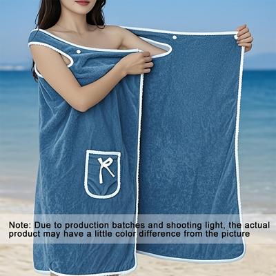 TEMU 1pc Ultra- Fleece Bath Wrap For Women - Lightweight, Knit Polyester Blend, Spa, Pool, Gym, Travel, And Home Use, Beach Towel | Stylish Bathrobe | Lightweight Wrap, Beach Towels Image