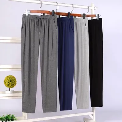 Modal Stoff Männer Pyjama Hosen Hause Hosen Plus Große Größe Einfarbig Freizeit Lose Jogginghose Elastische Taille Schlafen Hosen Image