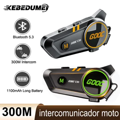 Kebedumei 1/2x Bluetooth Motorrad Intercom Helm Headset BT 5,3 Wireless Inter phone wasserdicht 300m Inter com unica dor Kopfhörer Image