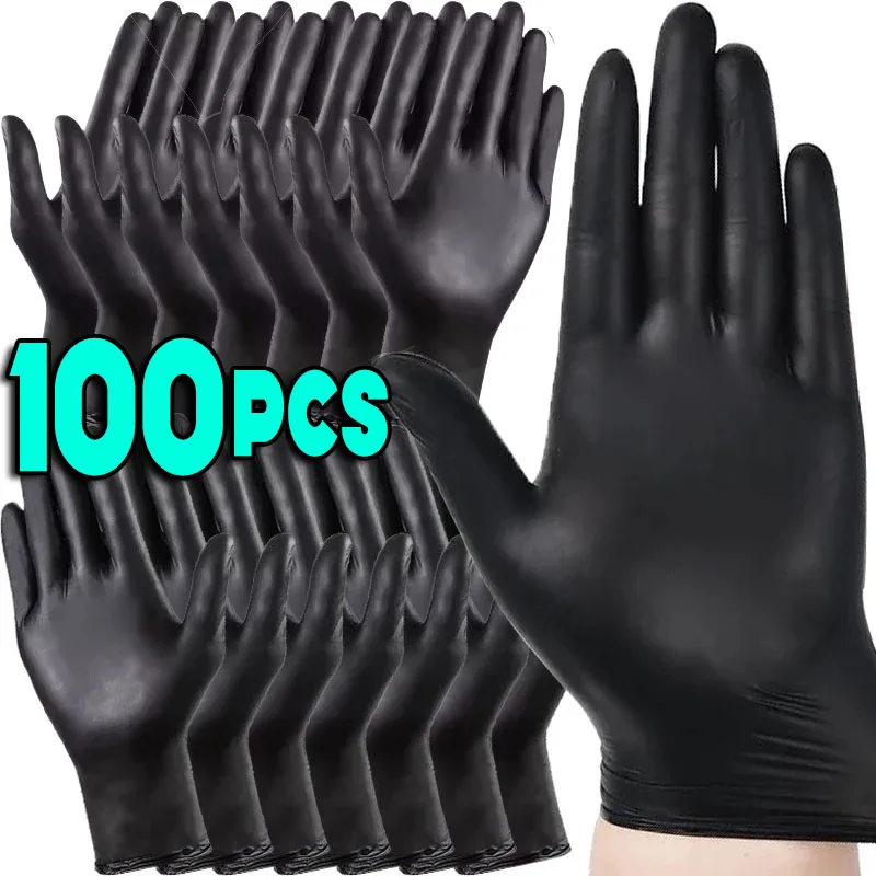 Einweg-Handschuhe aus schwarzem Nitril-PVC, starke Handschuhe für Hausarbeit, Geschirrspülen, Auto, Industrie, Gartenarbeit, Haustierpflege, Backen, Kochwerkzeug Image