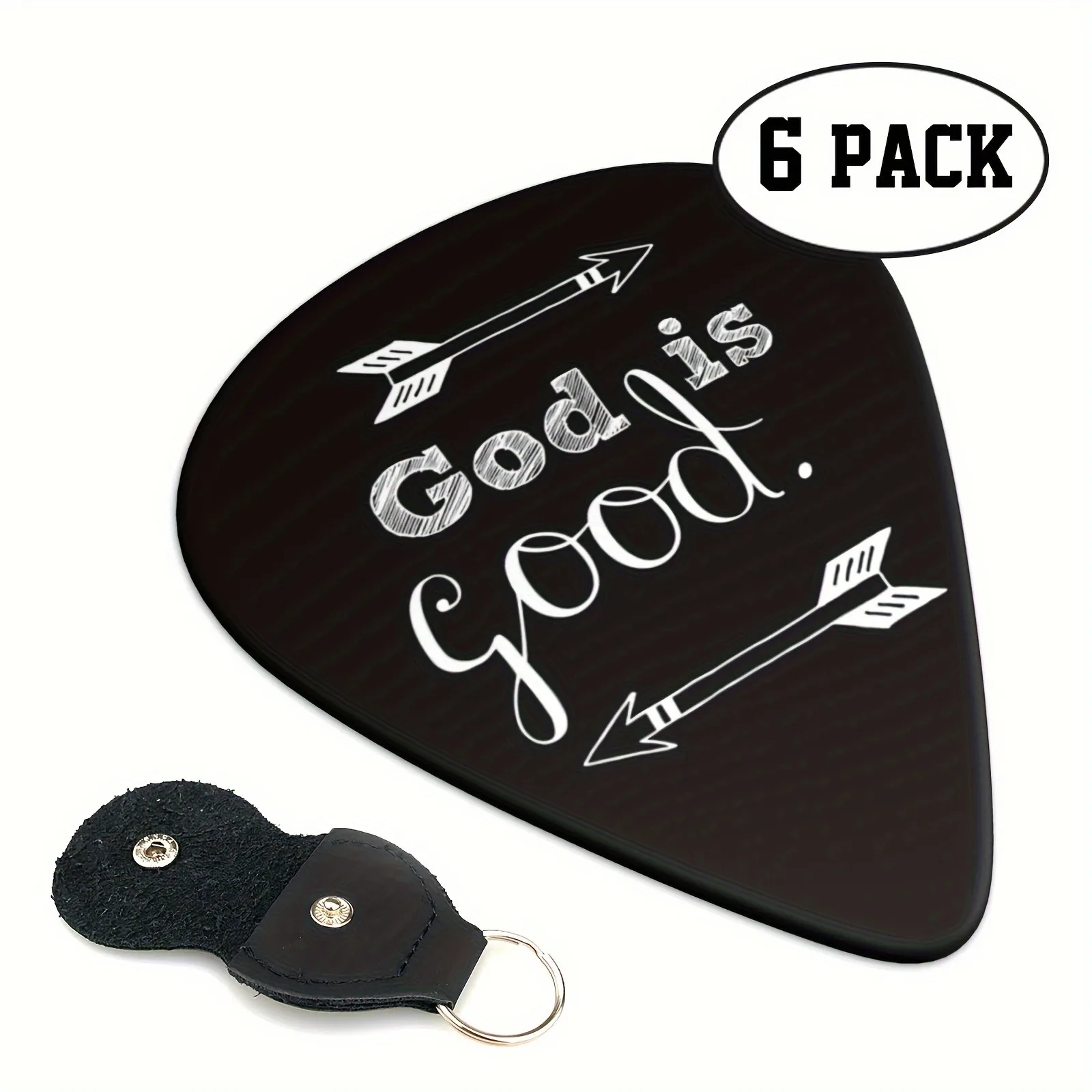 6-teilige Original-Gitarrenplektren mit Sound, doppelseitig bedruckt, Fingerschrapnell für Ukulele-Gitarre, Schlüsselanhänger-Holster, Geschenk für Musikliebhaber Image