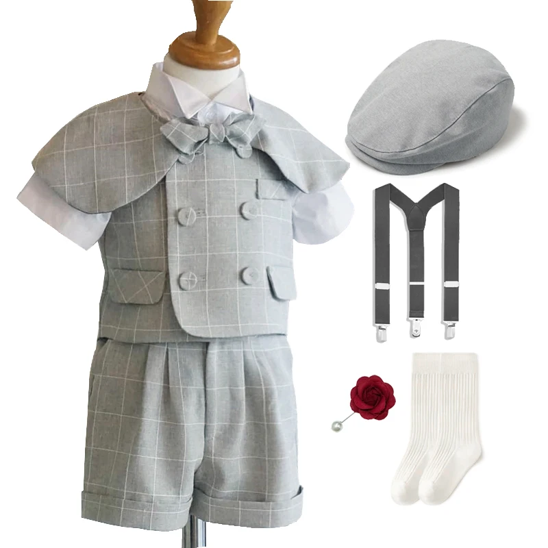Baby Boy Outfit Set für Party Kinder 1 2 3 4 Jahre Kleidung Anzüge Gentleman Hochzeit Geburtstag Foto 7-teiliges Set dünn für den Sommer Image