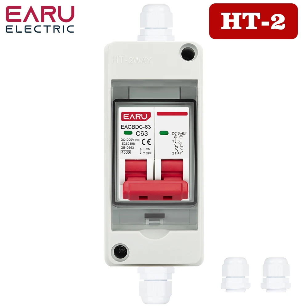 HT-2 IP65 Wasserdichter elektrischer Verteilerkasten für den Außenbereich AC DC Solar-Leistungsschalter MCB 63A RCBO PC Kunststoff-Anschlusskabelkasten Image
