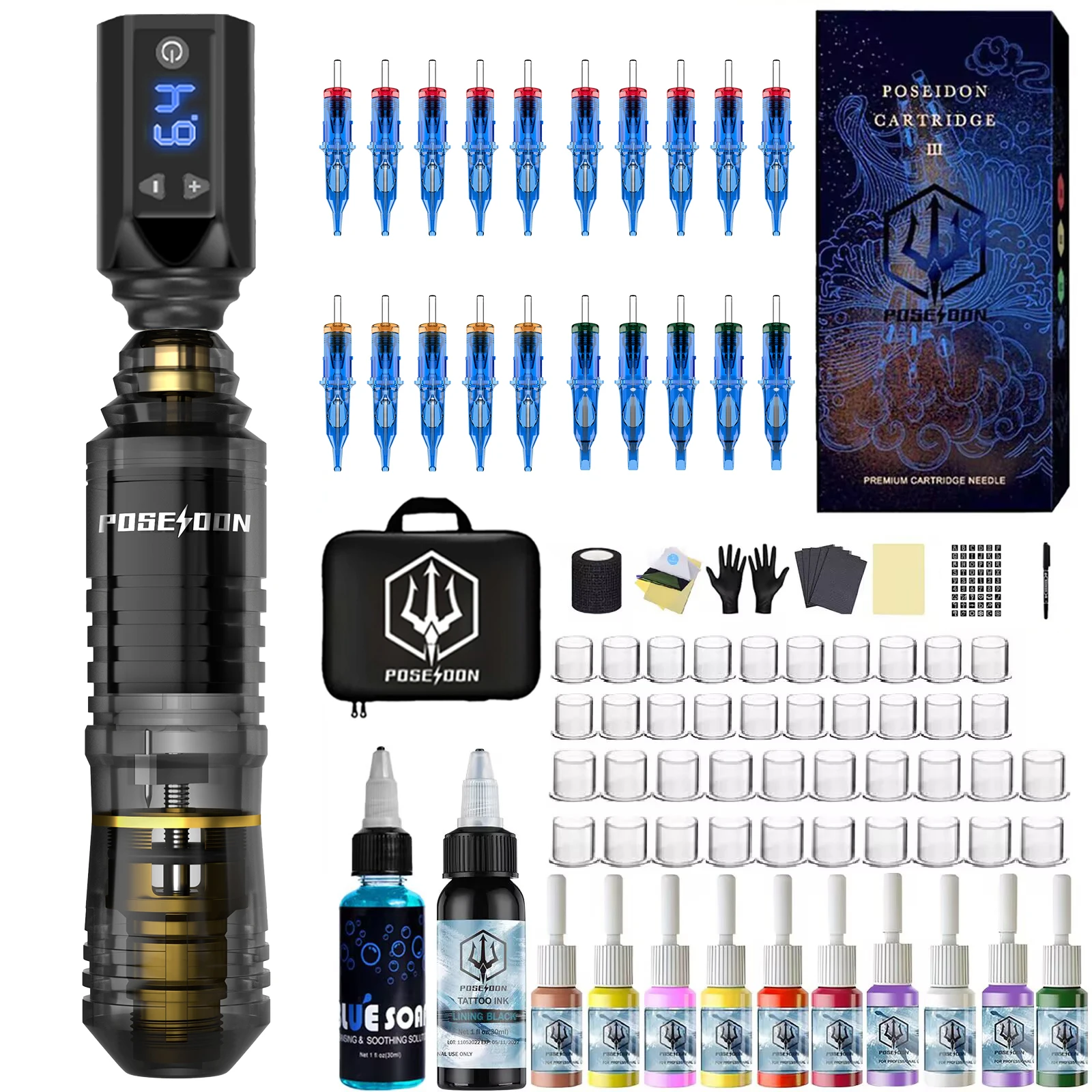 Tattoo Kit POSEIDON Transparent Tattoo Stift Kit Für Permanent Make-Up Tattoo Maschine Kit Drahtlose Tattoo Netzteil Tattoo Gun Image