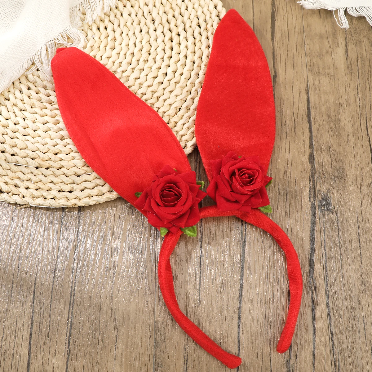 Handgefertigte rote Rosen-Stirnbänder für Frauen, bezaubernde und sexy Kopf-Creolen-Stirnbänder für Damen und Mädchen, Gänseblümchen-Blumen-Kaninchen-Ohr-Stirnband