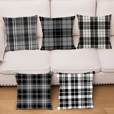 1pc Schwarz Weiß Plaid Kissen Fall Platz Schlafzimmer Sofa Freizeit Komfort Kissen Auto Wohnzimmer Image