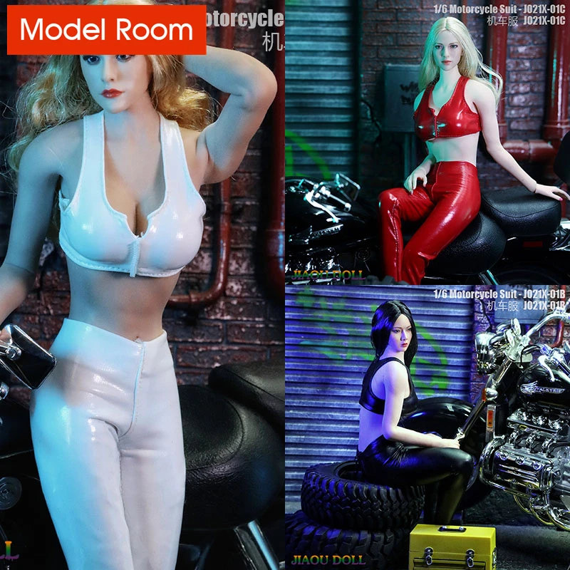 JO21X-01 1/6 Weibliche Motorrad Anzug Leder Weste Hosen Set Fit 12'' PH TBL JO Soldat Action Figur Körper Puppen Image