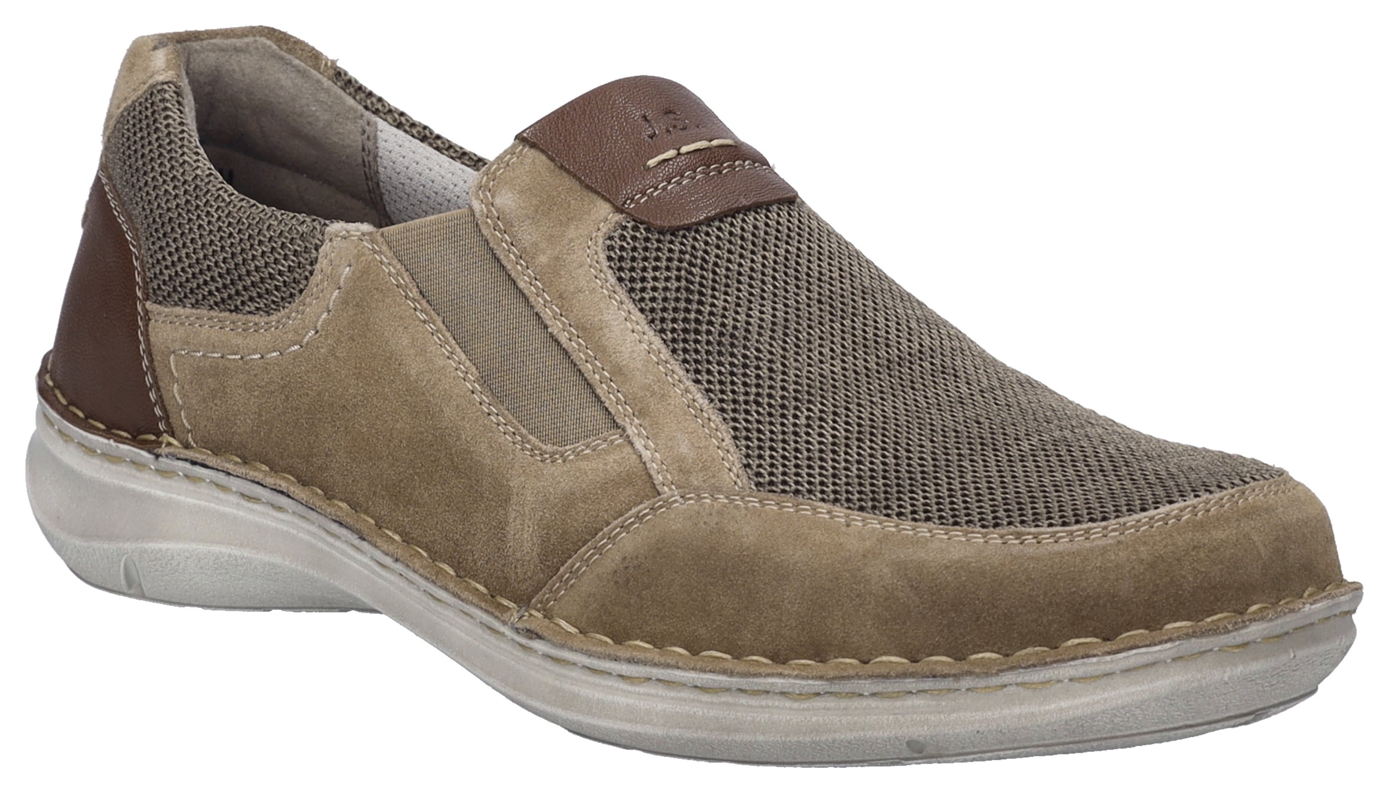 Slipper JOSEF SEIBEL "New Anvers 78", Herren, Gr. 42, beige (sand, braun), Leder, Textil, Schuhe Slipper, Schlupfschuh, Freizeitschuh, Sneaker mit Gummizug