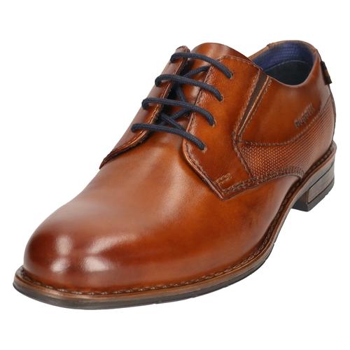 Schnürschuh BUGATTI, Herren, Gr. 45, braun (cognac used), Leder, elegant, Schuhe, Abendschuh, Businessschuh mit kleinem Stretcheinsätzen, Weite G