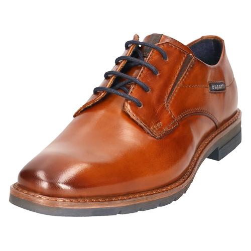 Schnürschuh BUGATTI, Herren, Gr. 45, braun (cognac used), Leder, elegant, Schuhe, Businessschuh, Abendschuh mit kleinen Stretcheinsätzen, Weite G