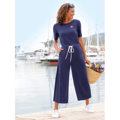 Jumpsuit CASUAL LOOKS, Damen, Gr. 42, Normalgrößen, blau (marine), 95% Viskose, 5% Elasthan, unifarben, Kurzarm, Overalls Image