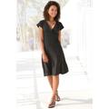 Midikleid LASCANA, Damen, Gr. 44, N-Gr, schwarz, Jersey, Obermaterial: 95% Polyester, 5% Elasthan, unifarben, modisch, figurumspielend knieumspielend, tiefer V-Ausschnitt, Kurzarm, Kleider, aus bügelfreier Ware, elegantes Sommerkleid aus Jersey,...