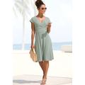 Midikleid LASCANA, Damen, Gr. 34, N-Gr, grün (sage grün), Jersey, Obermaterial: 95% Polyester, 5% Elasthan, unifarben, modisch, figurumspielend knieumspielend, tiefer V-Ausschnitt, Kurzarm, Kleider, aus bügelfreier Ware, elegantes Sommerkleid aus...