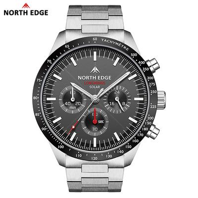 NORTH EDGE Men Quartz Watch Solar Powered Stopwatch Waterproof 50M 316 Full Stainless Steel Luminous Pilot Watch
