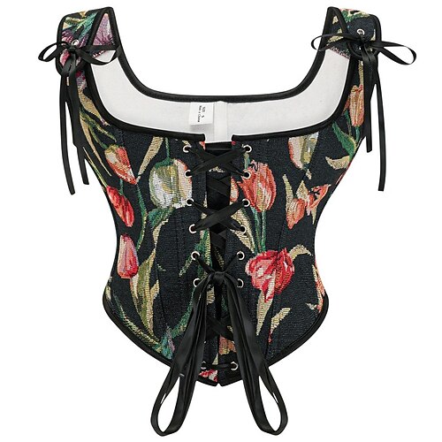 Retro Vintage Mittelalterlich Renaissance Korsett Weste Bustier Schnürung Blumen Jacquard Kostüm Damen Keltisch Fantasie Halloween Karneval Party Alltagstauglich LARP Erwachsene Korsett Image