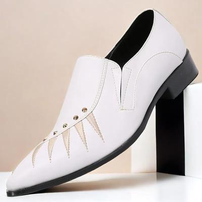 Men's White Premium Cowhide Slip-On Loafers with Studded Detailing, Formal Style for Special Occasion