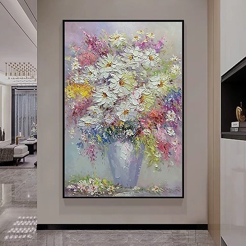 Mintura handgefertigte Ölgemälde mit abstrakter Textur und Blumen auf Leinwand, Wandkunst, Dekoration, modernes Bild für die Inneneinrichtung, gerolltes, rahmenloses, ungedehntes Gemälde Image