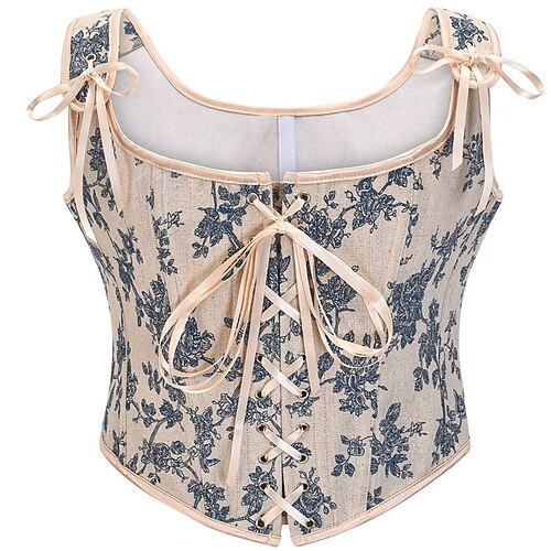 Retro Vintage Mittelalterlich Renaissance Korsett Weste Bustier Schnürung Blumen Jacquard Kostüm Damen Keltisch Fantasie königlich Halloween Karneval Party Alltagstauglich LARP Erwachsene Korsett Image