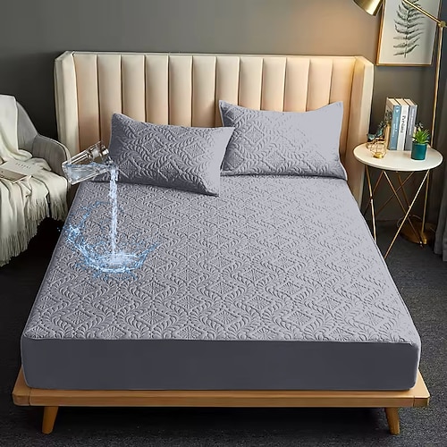 Queen Voll König Schutzbettbezug Wasserdichter Bettprotektor Schutzmatratzenbezug Schutzauflage mit Riemen Atmungsaktiv Weich Schmutzdicht Bettmatratzenbezug Hautfreundlich Matratzenauflage Waschbar Image