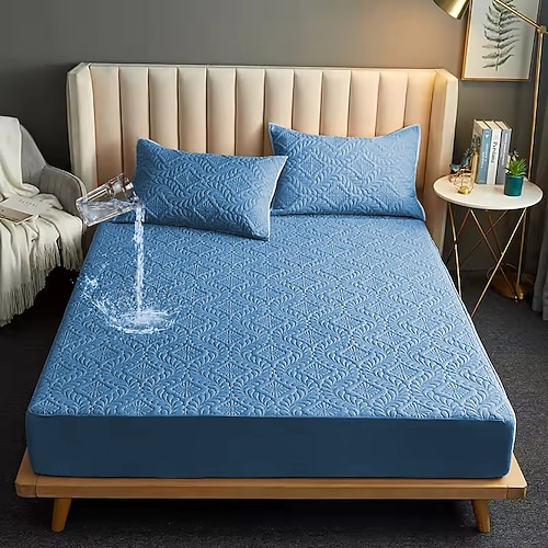 Queen Voll König Schutzbettbezug Wasserdichter Bettprotektor Schutzmatratzenbezug Schutzauflage mit Riemen Atmungsaktiv Weich Schmutzdicht Bettmatratzenbezug Hautfreundlich Matratzenauflage Waschbar Image