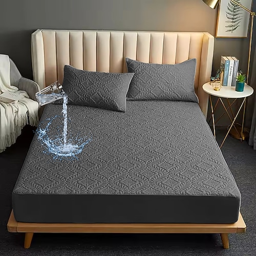 Queen Voll König Schutzbettbezug Wasserdichter Bettprotektor Schutzmatratzenbezug Schutzauflage mit Riemen Atmungsaktiv Weich Schmutzdicht Bettmatratzenbezug Hautfreundlich Matratzenauflage Waschbar Image