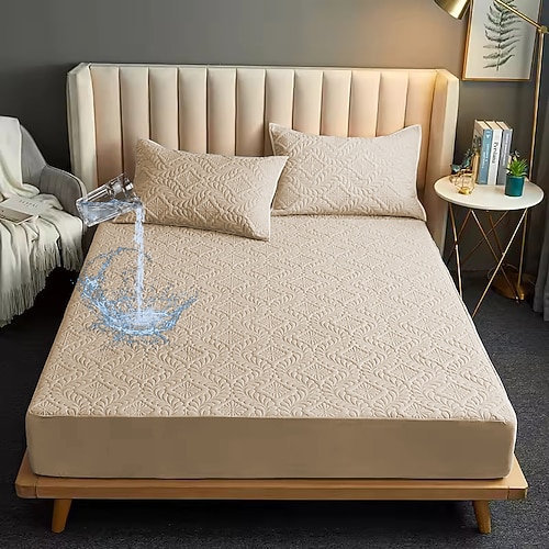 Queen Voll König Schutzbettbezug Wasserdichter Bettprotektor Schutzmatratzenbezug Schutzauflage mit Riemen Atmungsaktiv Weich Schmutzdicht Bettmatratzenbezug Hautfreundlich Matratzenauflage Waschbar Image