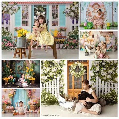 Spring Easter Theme Photo Backdrop Bunny Eggs Kids Baby Cake Smash Photography Props Child Adult