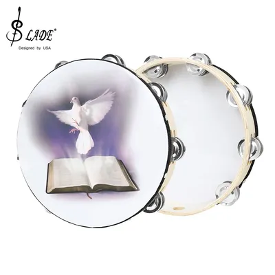 SLADE 10 Inches Professional Tambourine Sheepskin Hand Drums Music Drums for Christian Dance
