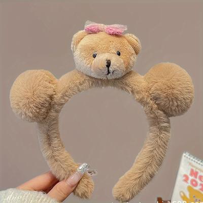 TEMU Funny Plush Bear Lady - Cute And Minimalist Polyester Hairband - Great For Face Washing And Face Masks Single Pack Dress Up Accessory, Plush Novelty Hair Decoration