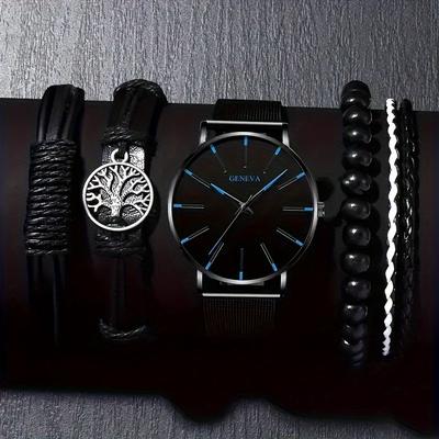 TEMU 5pcs/set, Men Steel And Bracelet Set - , , And For And - For Men