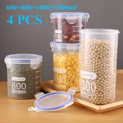 TEMU 4pcs Airtight Food Storage Containers Set, Pp Material, Uncharged, Leak-proof Kitchen Jars For Grains, Sugar, Flour, Rice, Nuts, Snacks - Sizes