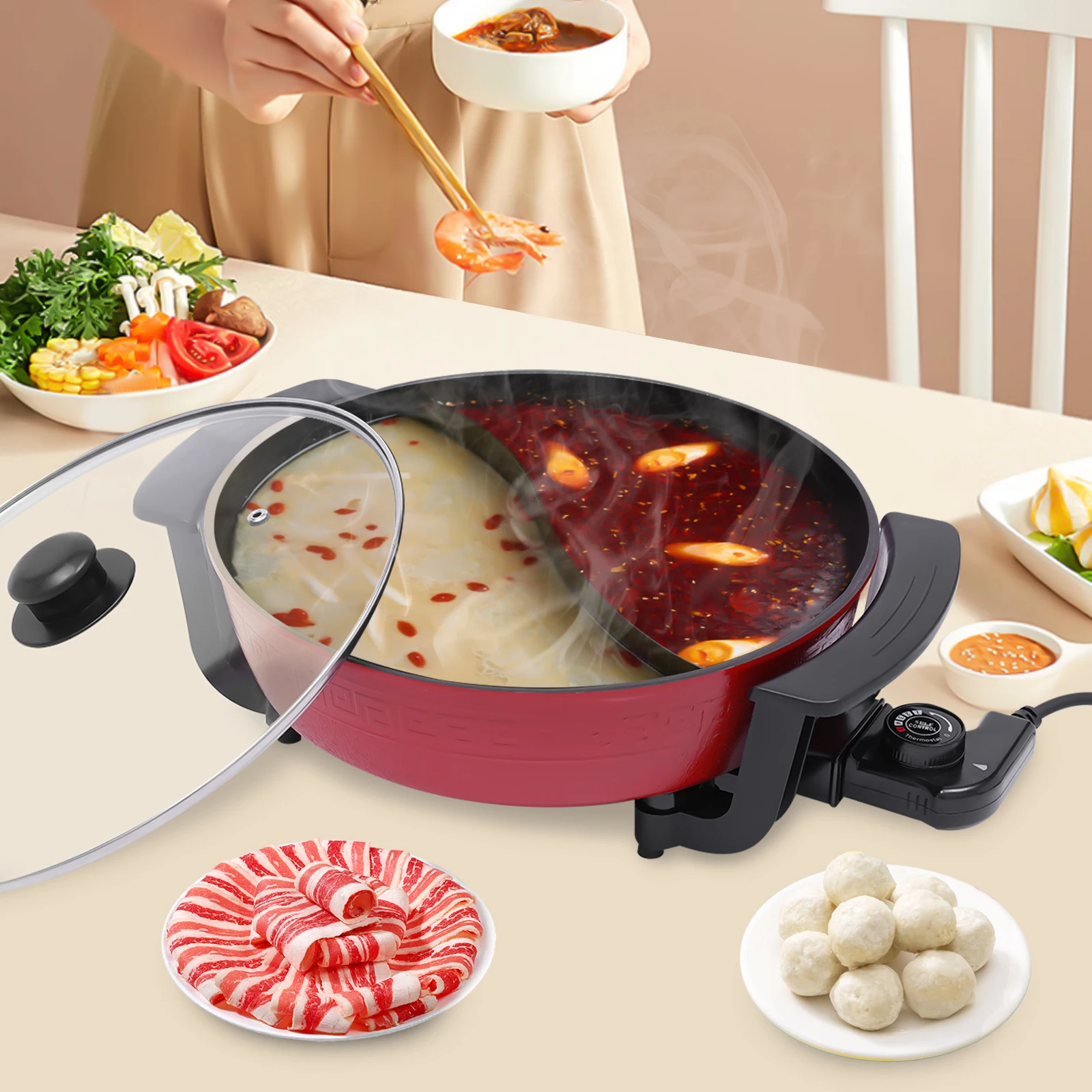 6L Aluminium Hot Pot Chinesischer Hotpot Haushalt Twin Hot Pot mit Deckel Küchenpfanne Arbeitsplatte Kochpfanne Image