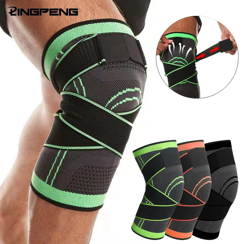 Knie-Kompressionsmanschette mit verstellbaren Trägern zum Laufen, Training und Sport, Tragen beim Wandern, Fußball, Basketball, Laufen, Sport Image