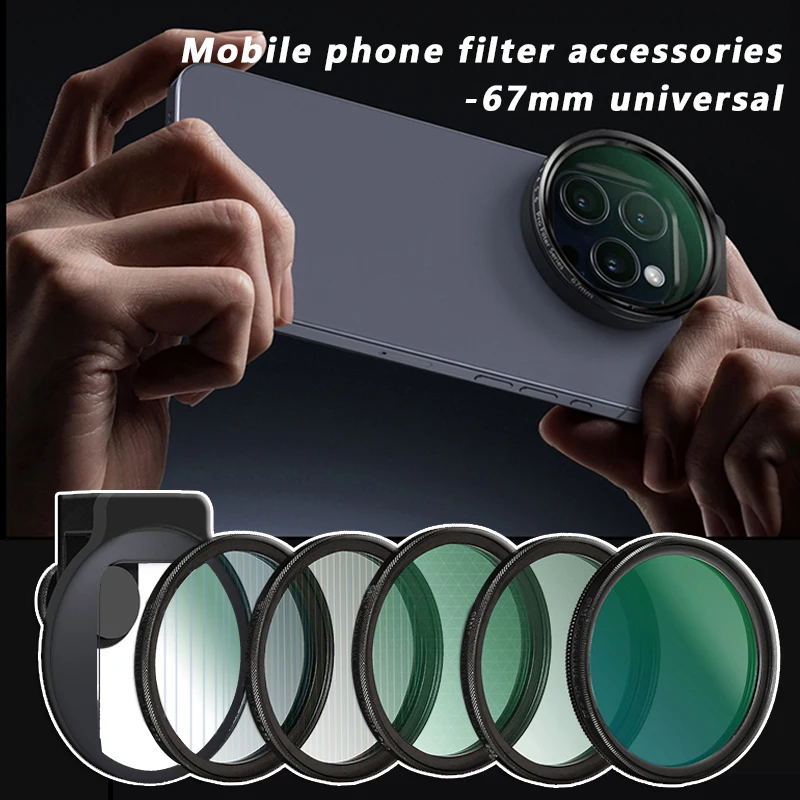 Universal mit Clip 67mm Telefon Filter Objektiv Kit Kamera Objektiv CPL Vnd Star Black Mist Filter für Samsung iPhone Huawei Smartphones Image
