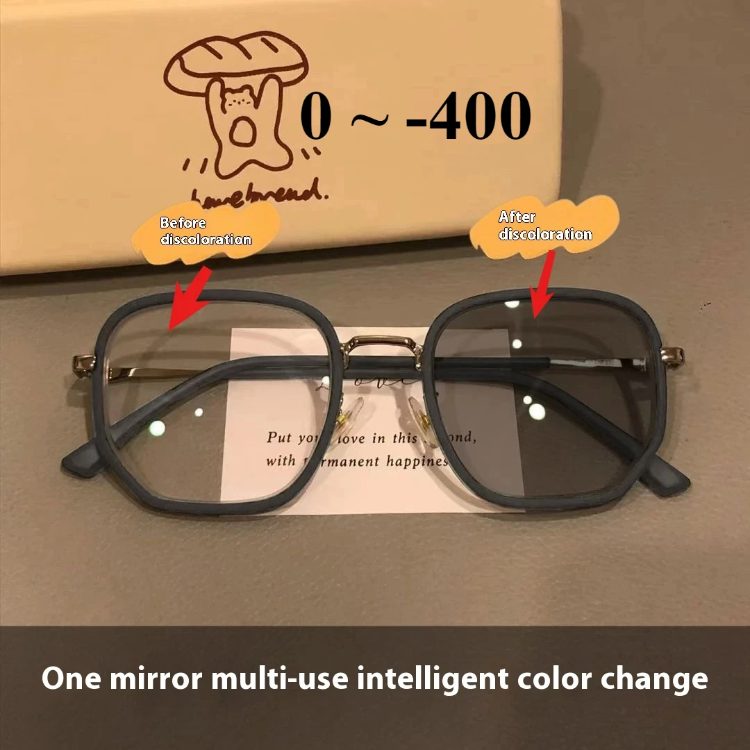 Photochrome Myopiebrille 0~ -400 Automatischer UV-Schutz Ein Paar Brillen mit mehreren Verwendungsmöglichkeiten Intelligente Tag- und Nachtstile Image
