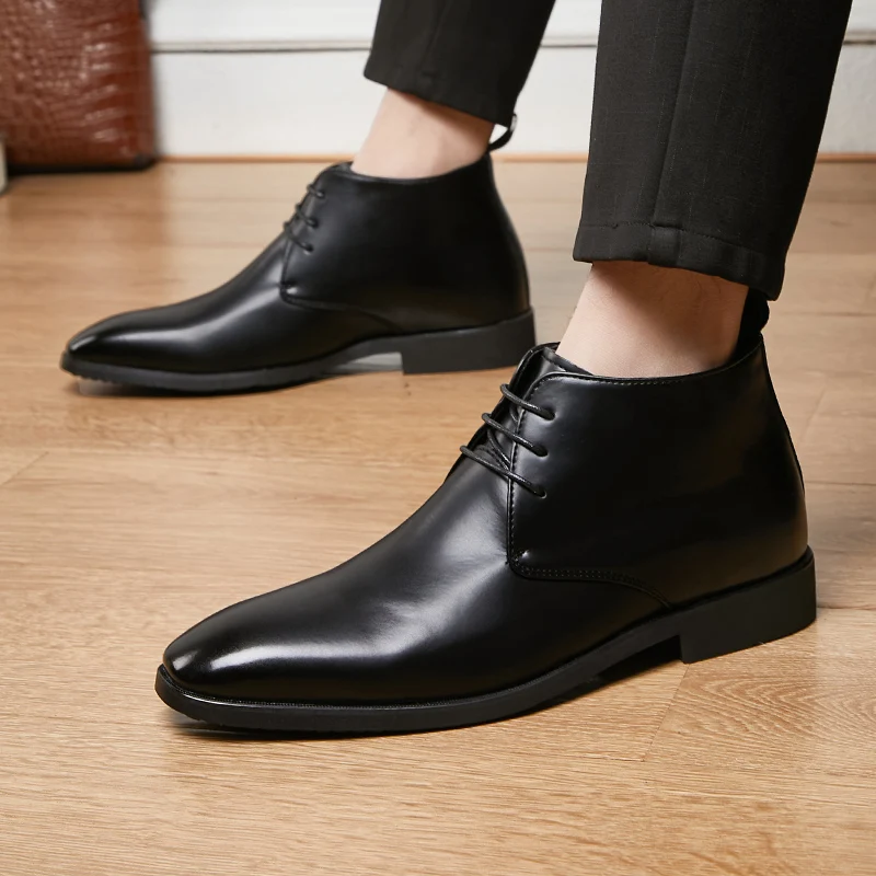 Concise Style Men's Chelsea Boots Black Fashion Business dress Social Shoes Handmade China Leather business shoes big size 48