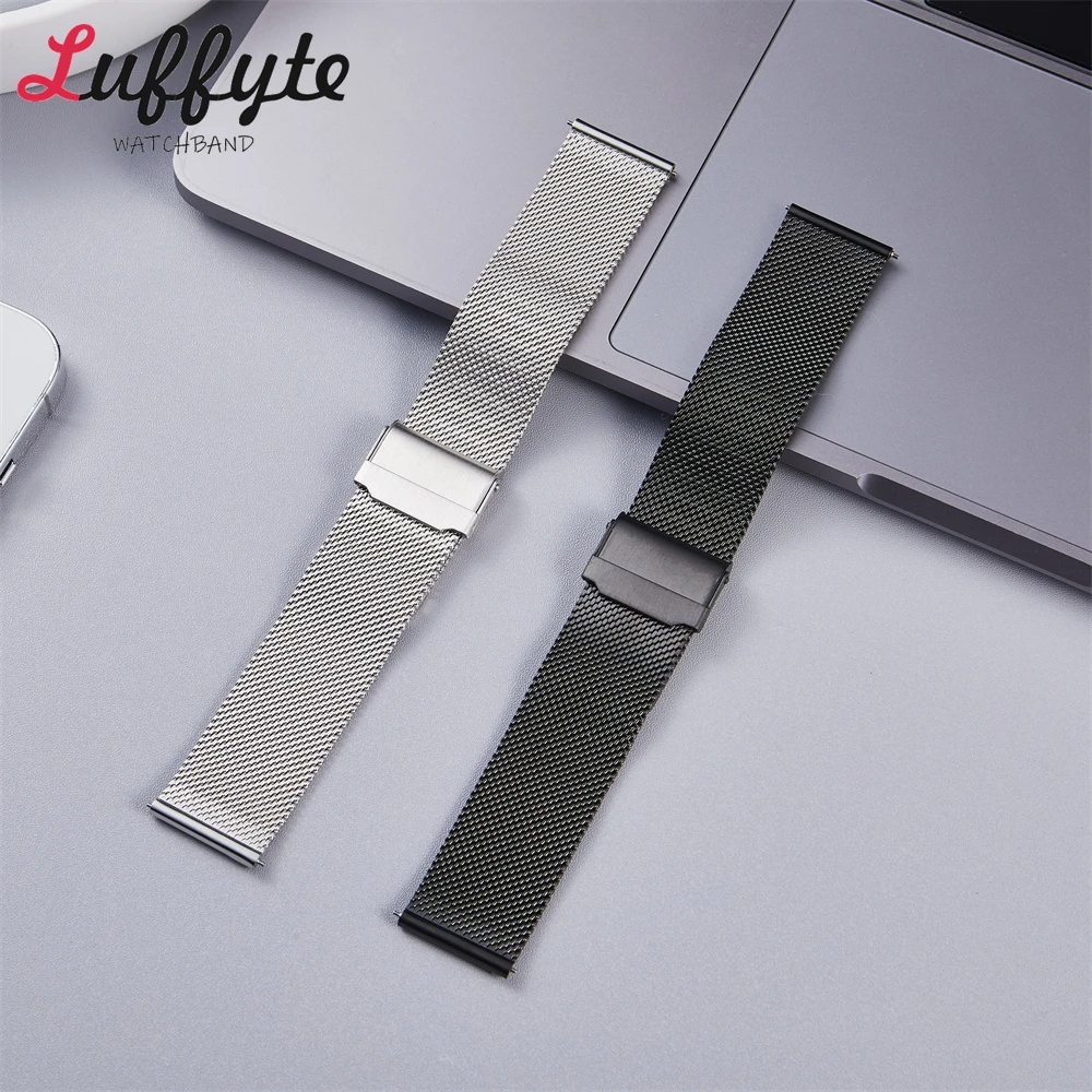 Edelstahl-Uhrenarmband, 20 mm, 22 mm, für Herren und Damen, Ersatz-Business-Armband, gewebtes Mesh-Armband Image