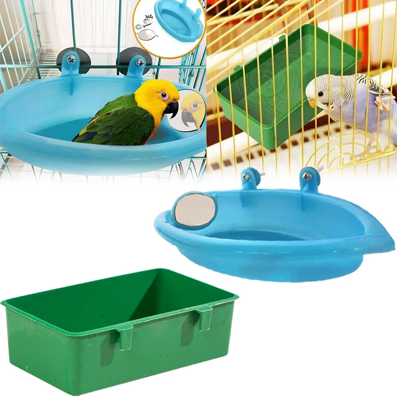 Vogel Bad Box Spiegel Vogel Bad Hängen Kunststoff Badewanne Vogel Tablett Vogel Käfig Zubehör Papagei Dusche Liefert Papagei Feeder Image