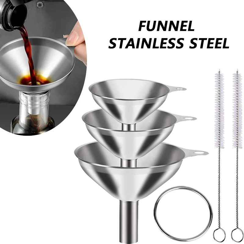 3/5-teiliges Küchentrichter-Set aus Edelstahl, Trichter aus lebensmittelechtem Metall zum Befüllen von Flaschen, kleine Trichter für Gewürze mit ätherischen Ölen Image
