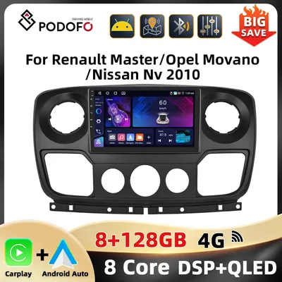 Podofo 10.1'' 8+128G Car Radio For Renault Master/OPEL Movano/Nissan NV400 2010 Carplay Android Auto WIFI 4G 8Core BT Car Audio
