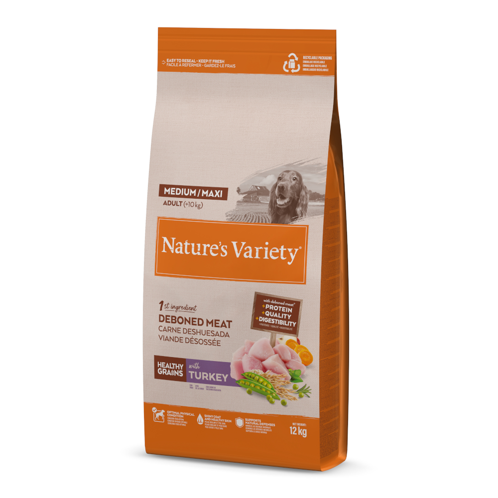 5 kg / 8 kg / 10 kg + 2 kg gratis! 7 kg / 10 kg / 12 kg Nature's Variety - 12 kg Healthy Grains Adult Medium/Maxi Tacchino