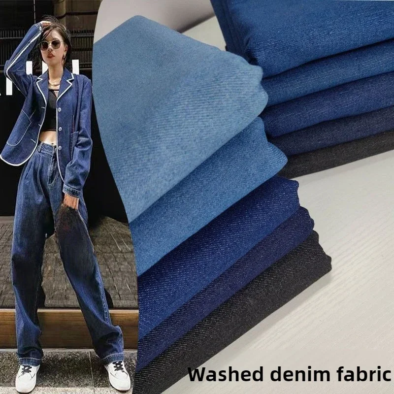 Tessuto denim in puro cotone lavato di alta qualità al metro per gonne, vestiti, cucito, pantaloni semplici, jeans, tessuto confortevole e traspirante