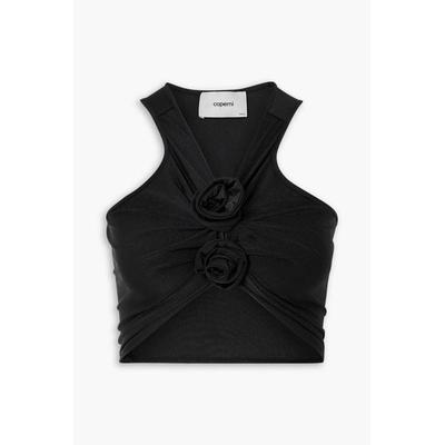 Cropped Appliquéd Gathered Satin-jersey Top - Black - Coperni Tops