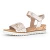 Sandalette GABOR "GENUA", Damen, Gr. 43, gold (goldfarben), Glattleder, metallic, feminin, Schuhe, Sommerschuh, Sandale, Keilabsatz, mit Klettverschluss, Weite G, Topseller