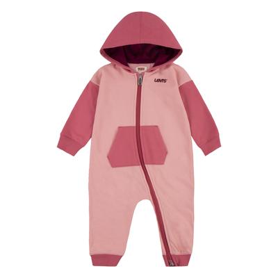 Overall LEVI'S KIDS "Poster Logo", Baby, Gr. 3M (62), N-Gr, pink (pink icing), Stoff, Obermaterial: 80% Baumwolle, 20% Polyester, casual, bequem normal, Rundhals, Langarm Bündchen, Overalls, for Baby BOYS Image