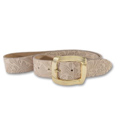 Ledergürtel SILBERGIFT, Damen, Gr. 95, beige (creme), Rindsleder, feminin,modisch,elegant, Gürtel, Vollrindleder, Blumen-Muster Image