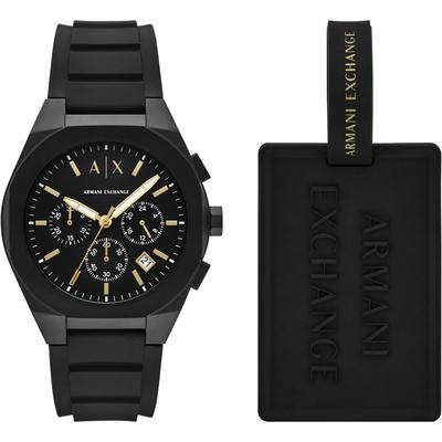 Chronograph ARMANI EXCHANGE "SYNC", schwarz, schwarz, Armbanduhren, Herren, Quarzuhr, Armbanduhr, Herrenuhr, Silikonarmband, analog, Tag Image